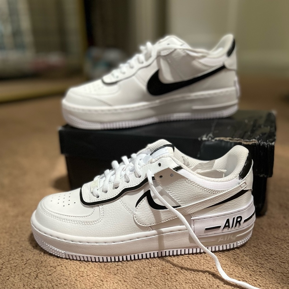 BRAND NEW CUSTOM white and black Nike Airforce 1s Shadow women’s size 9